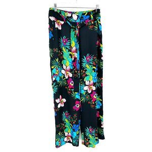 CACHE Blue Green Pink Floral Lightweight High Rise Wide Leg Belted Pants Size 8